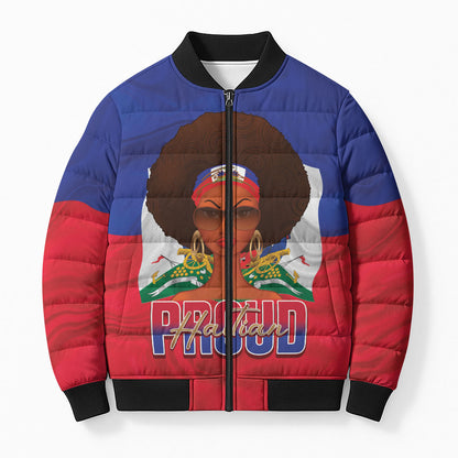 Personalized Haiti Flag Day Bomber Puffer Jacket Haitian Women Proud Flag Wave Style