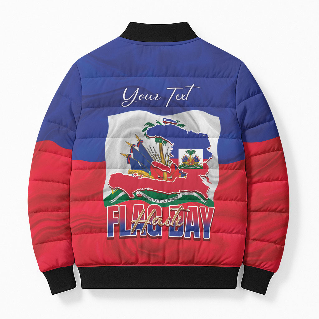 Personalized Haiti Flag Day Bomber Puffer Jacket Haitian Women Proud Flag Wave Style