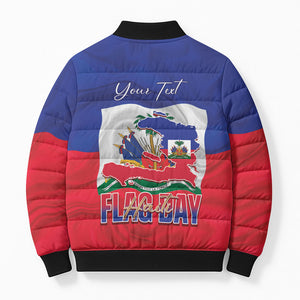 Personalized Haiti Flag Day Bomber Puffer Jacket Haitian Women Proud Flag Wave Style