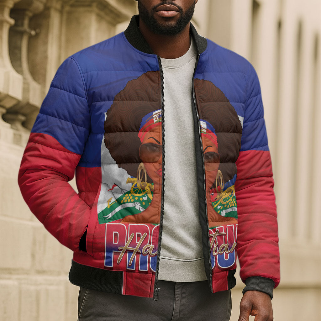 Personalized Haiti Flag Day Bomber Puffer Jacket Haitian Women Proud Flag Wave Style