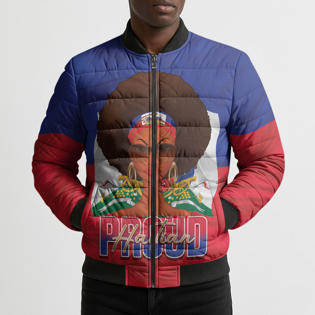 Personalized Haiti Flag Day Bomber Puffer Jacket Haitian Women Proud Flag Wave Style