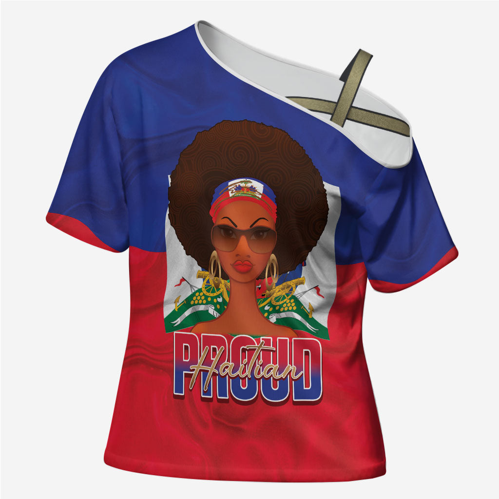 Personalized Haiti Flag Day Cross Shoulder Shirt Haitian Women Proud Flag Wave Style
