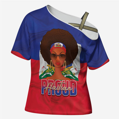 Personalized Haiti Flag Day Cross Shoulder Shirt Haitian Women Proud Flag Wave Style