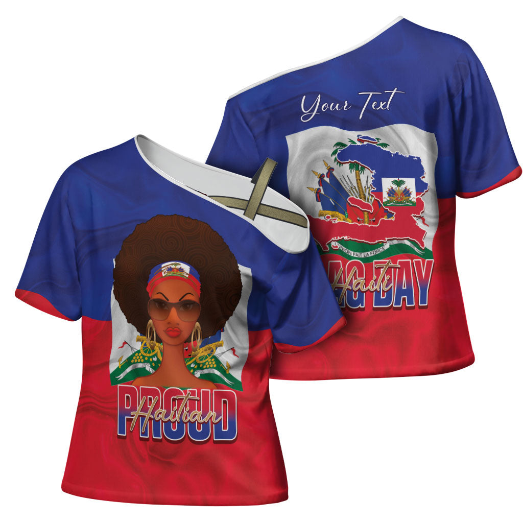Personalized Haiti Flag Day Cross Shoulder Shirt Haitian Women Proud Flag Wave Style