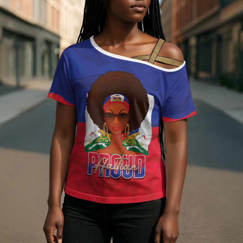 Personalized Haiti Flag Day Cross Shoulder Shirt Haitian Women Proud Flag Wave Style