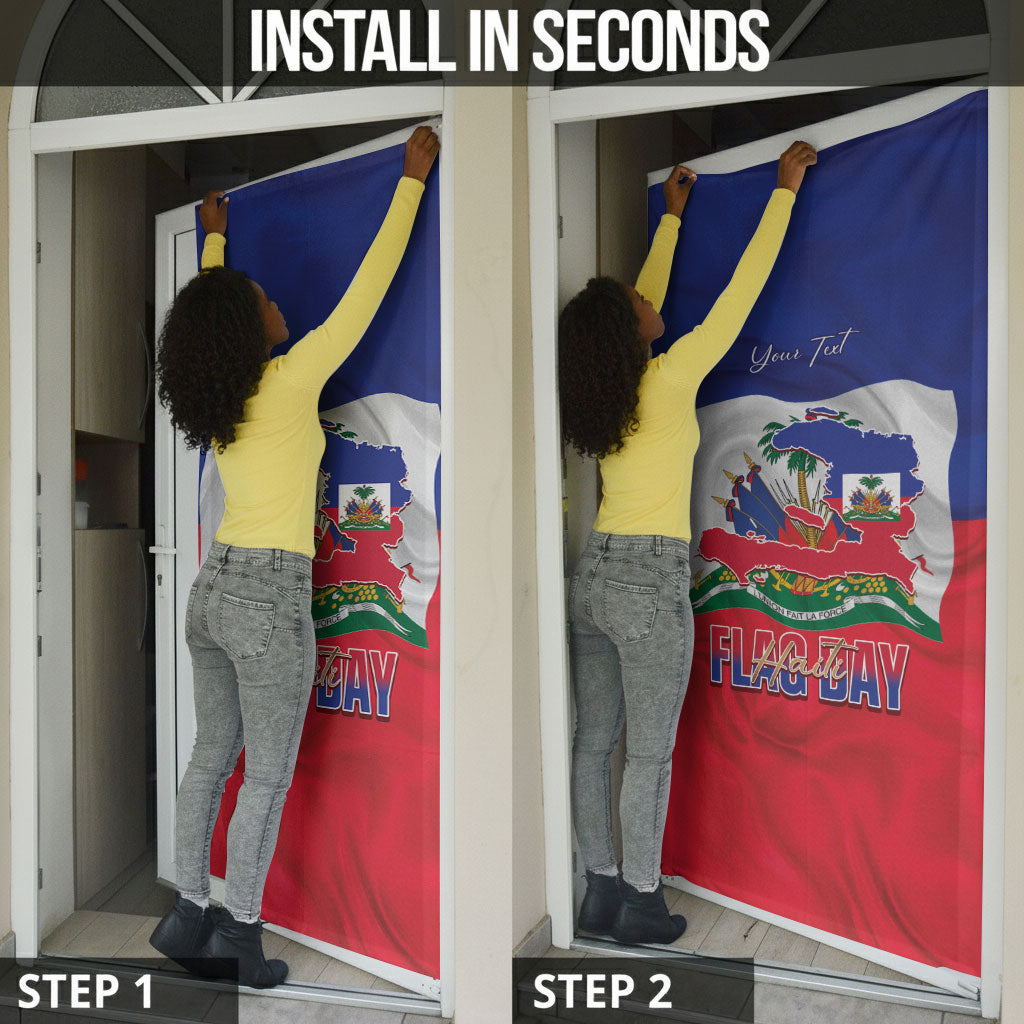 Personalized Haiti Flag Day Door Cover Haitian Women Proud Flag Wave Style