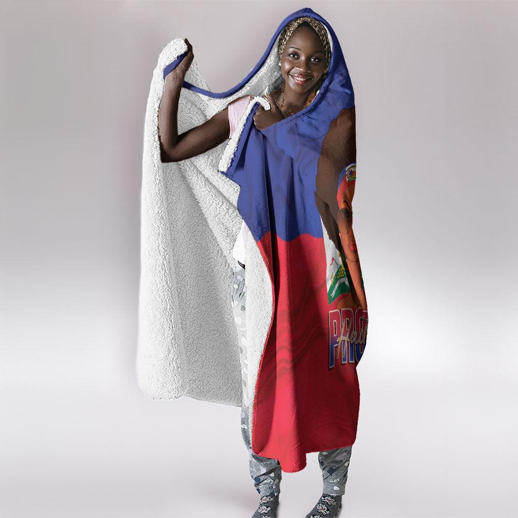 Haiti Flag Day Hooded Blanket Haitian Women Proud Flag Wave Style