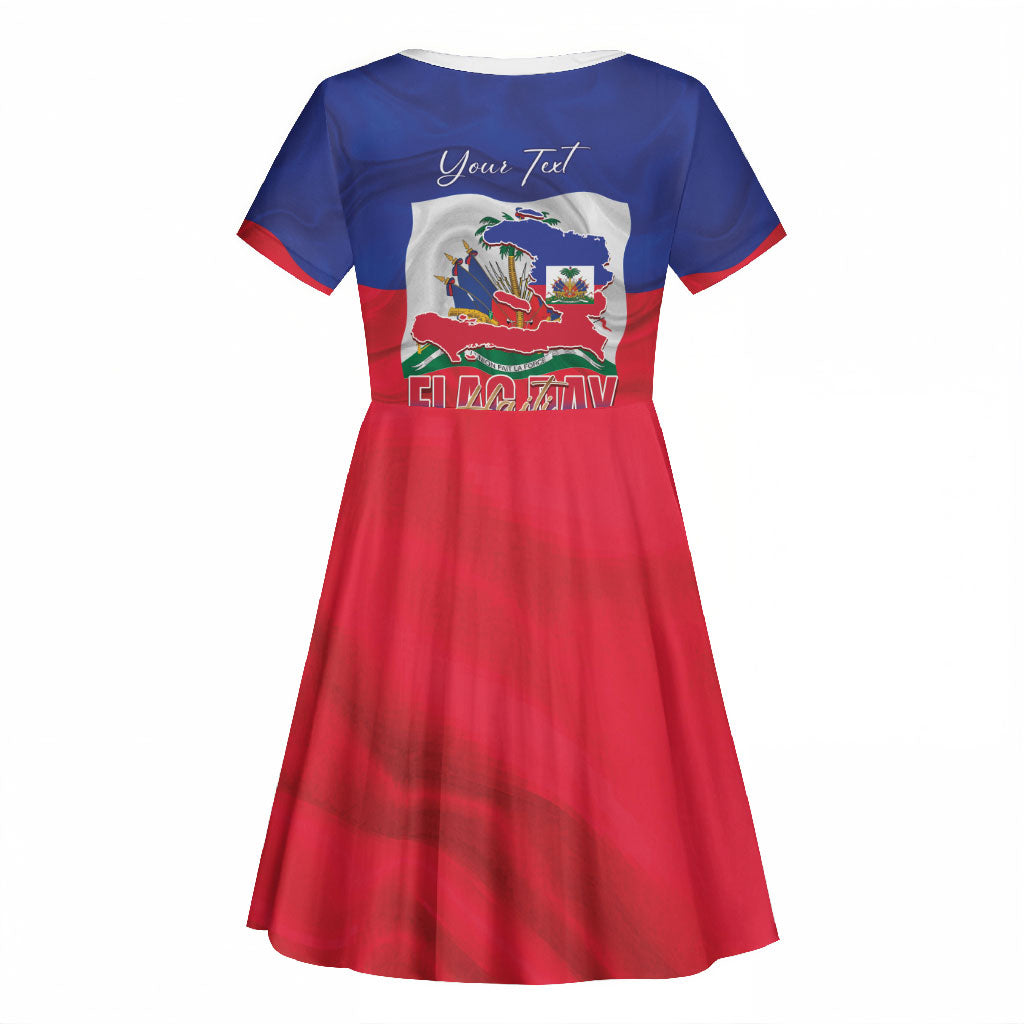 Personalized Haiti Flag Day Kid Short Sleeve Dress Haitian Women Proud Flag Wave Style