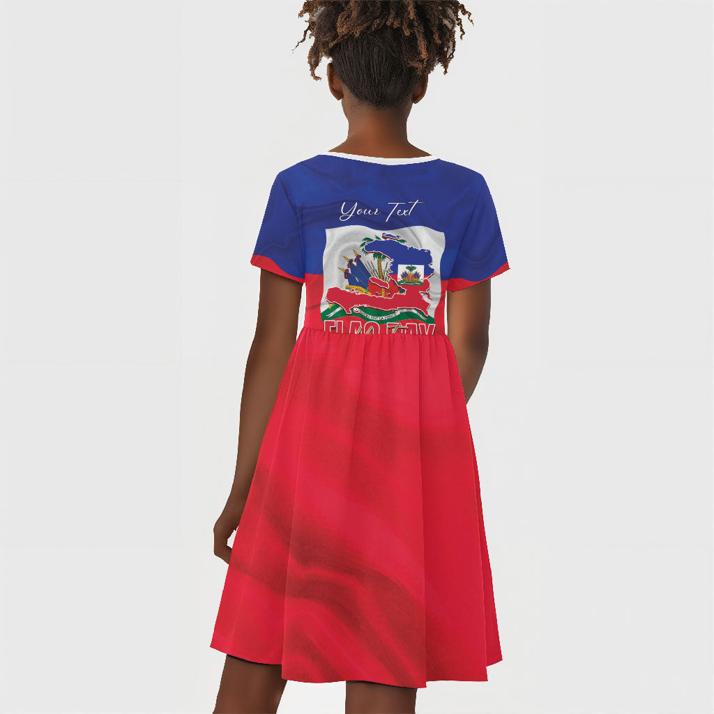 Personalized Haiti Flag Day Kid Short Sleeve Dress Haitian Women Proud Flag Wave Style