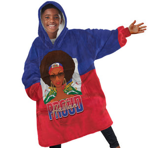 Personalized Haiti Flag Day Kid Wearable Blanket Hoodie Haitian Women Proud Flag Wave Style
