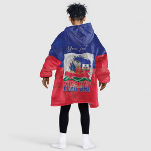 Personalized Haiti Flag Day Kid Wearable Blanket Hoodie Haitian Women Proud Flag Wave Style