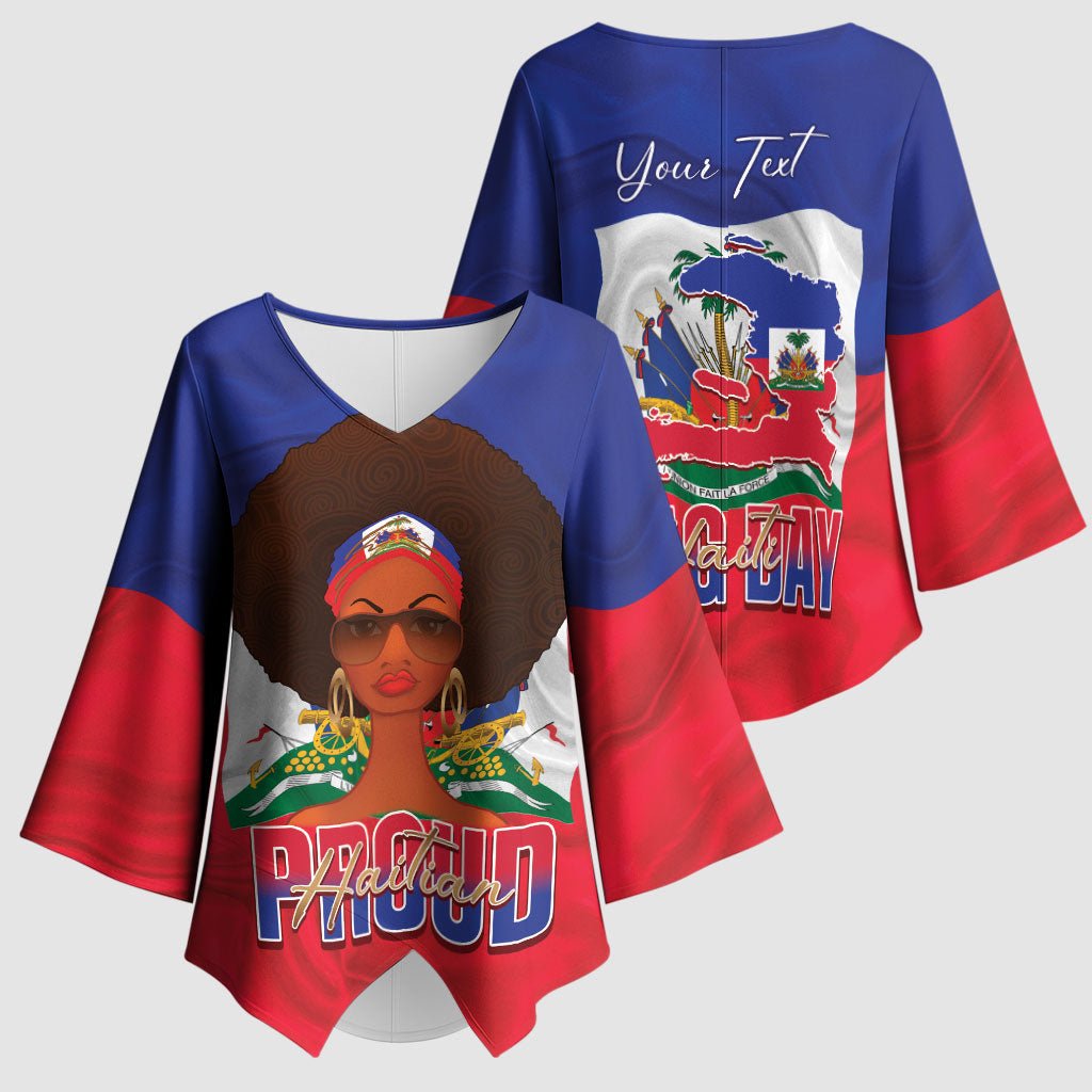 Personalized Haiti Flag Day Kimono Sleeve Blouse Haitian Women Proud Flag Wave Style