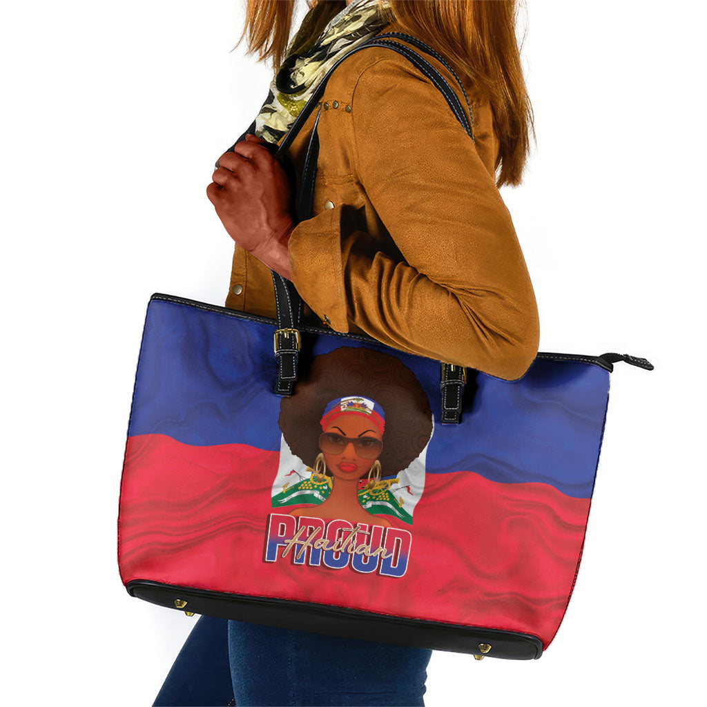 Haiti Flag Day Leather Tote Bag Haitian Women Proud Flag Wave Style