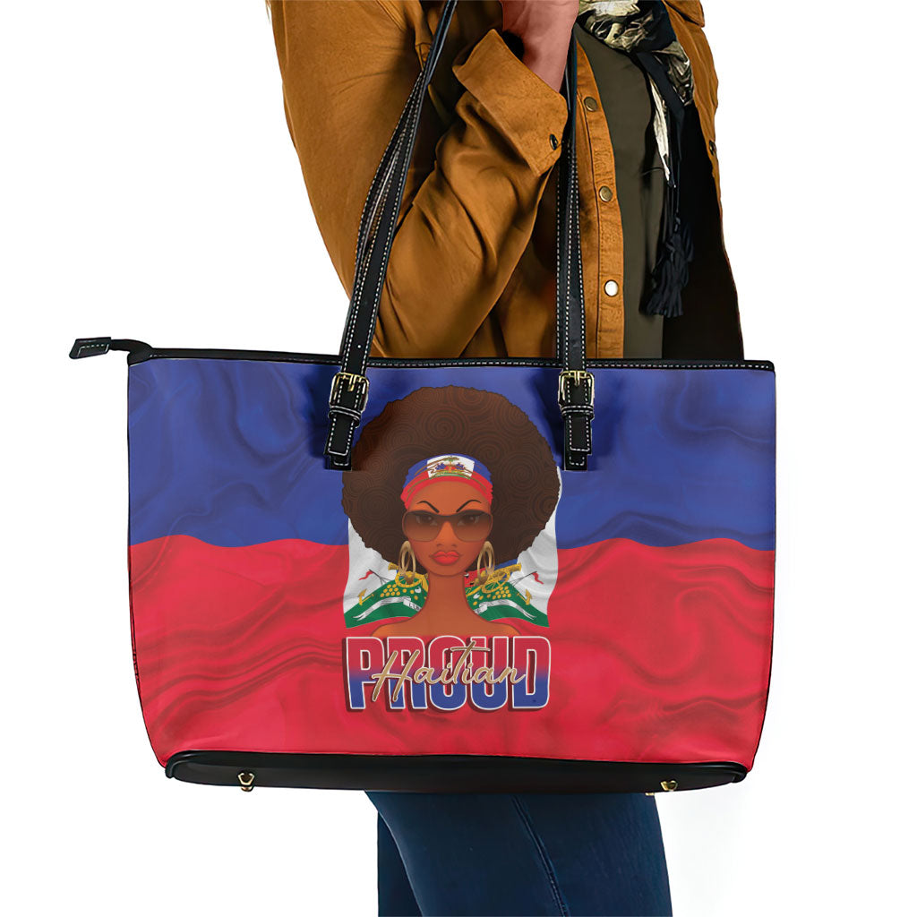 Haiti Flag Day Leather Tote Bag Haitian Women Proud Flag Wave Style