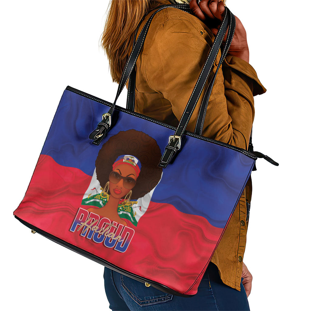 Haiti Flag Day Leather Tote Bag Haitian Women Proud Flag Wave Style