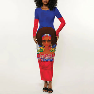 Personalized Haiti Flag Day Long Sleeve Bodycon Dress Haitian Women Proud Flag Wave Style