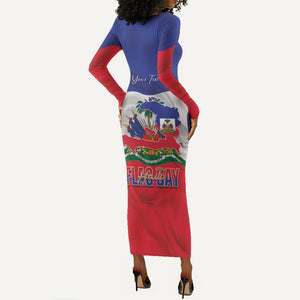 Personalized Haiti Flag Day Long Sleeve Bodycon Dress Haitian Women Proud Flag Wave Style