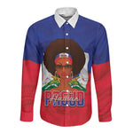 Personalized Haiti Flag Day Long Sleeve Button Shirt Haitian Women Proud Flag Wave Style