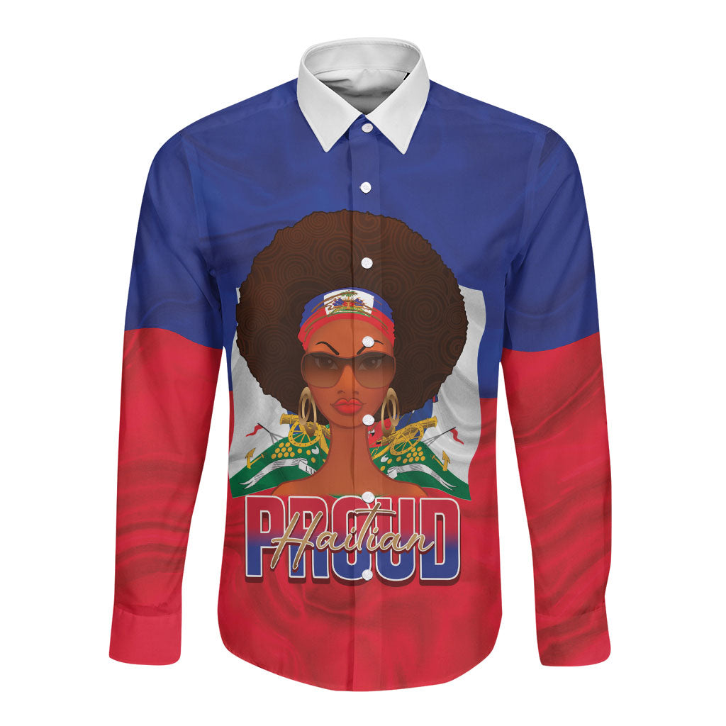 Personalized Haiti Flag Day Long Sleeve Button Shirt Haitian Women Proud Flag Wave Style