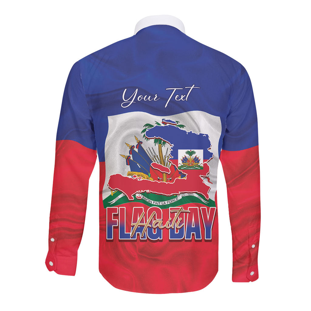 Personalized Haiti Flag Day Long Sleeve Button Shirt Haitian Women Proud Flag Wave Style