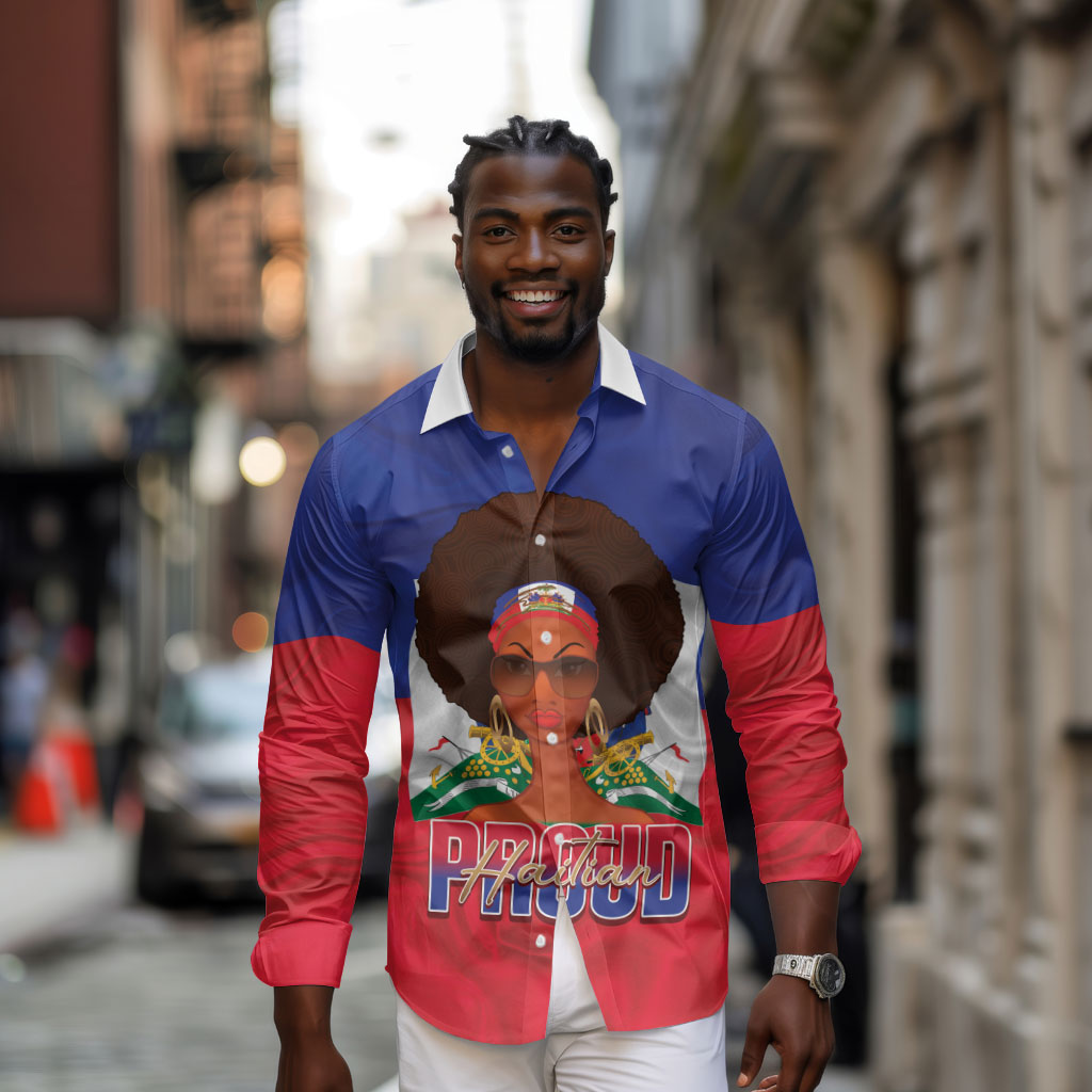 Personalized Haiti Flag Day Long Sleeve Button Shirt Haitian Women Proud Flag Wave Style