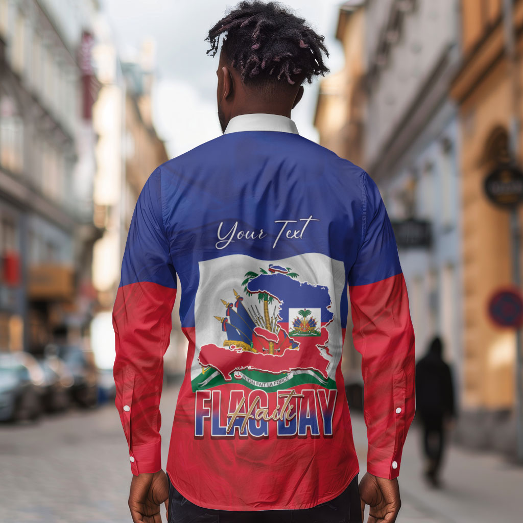 Personalized Haiti Flag Day Long Sleeve Button Shirt Haitian Women Proud Flag Wave Style