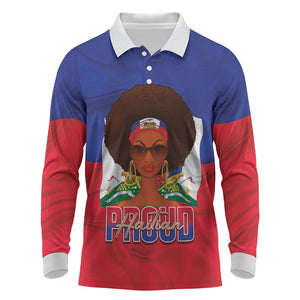 Personalized Haiti Flag Day Long Sleeve Polo Shirt Haitian Women Proud Flag Wave Style