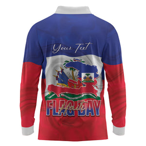 Personalized Haiti Flag Day Long Sleeve Polo Shirt Haitian Women Proud Flag Wave Style