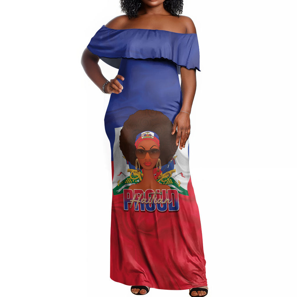 Personalized Haiti Flag Day Off Shoulder Maxi Dress Haitian Women Proud Flag Wave Style