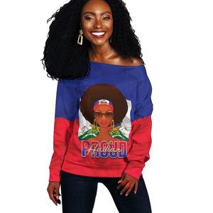 Personalized Haiti Flag Day Off Shoulder Sweater Haitian Women Proud Flag Wave Style