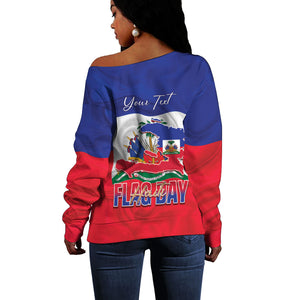 Personalized Haiti Flag Day Off Shoulder Sweater Haitian Women Proud Flag Wave Style
