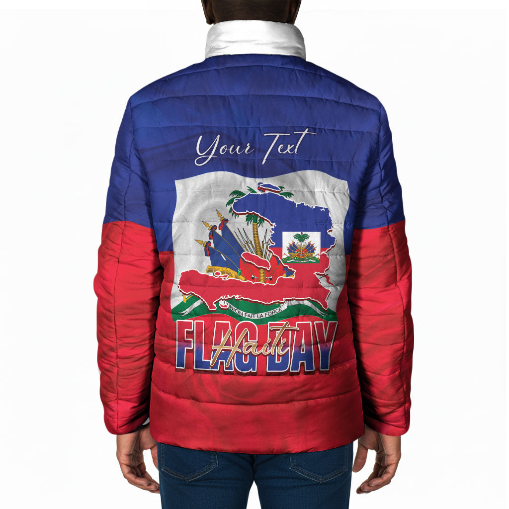 Personalized Haiti Flag Day Padded Jacket Haitian Women Proud Flag Wave Style