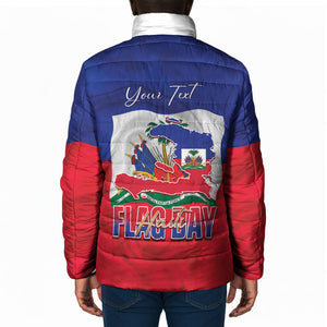 Personalized Haiti Flag Day Padded Jacket Haitian Women Proud Flag Wave Style