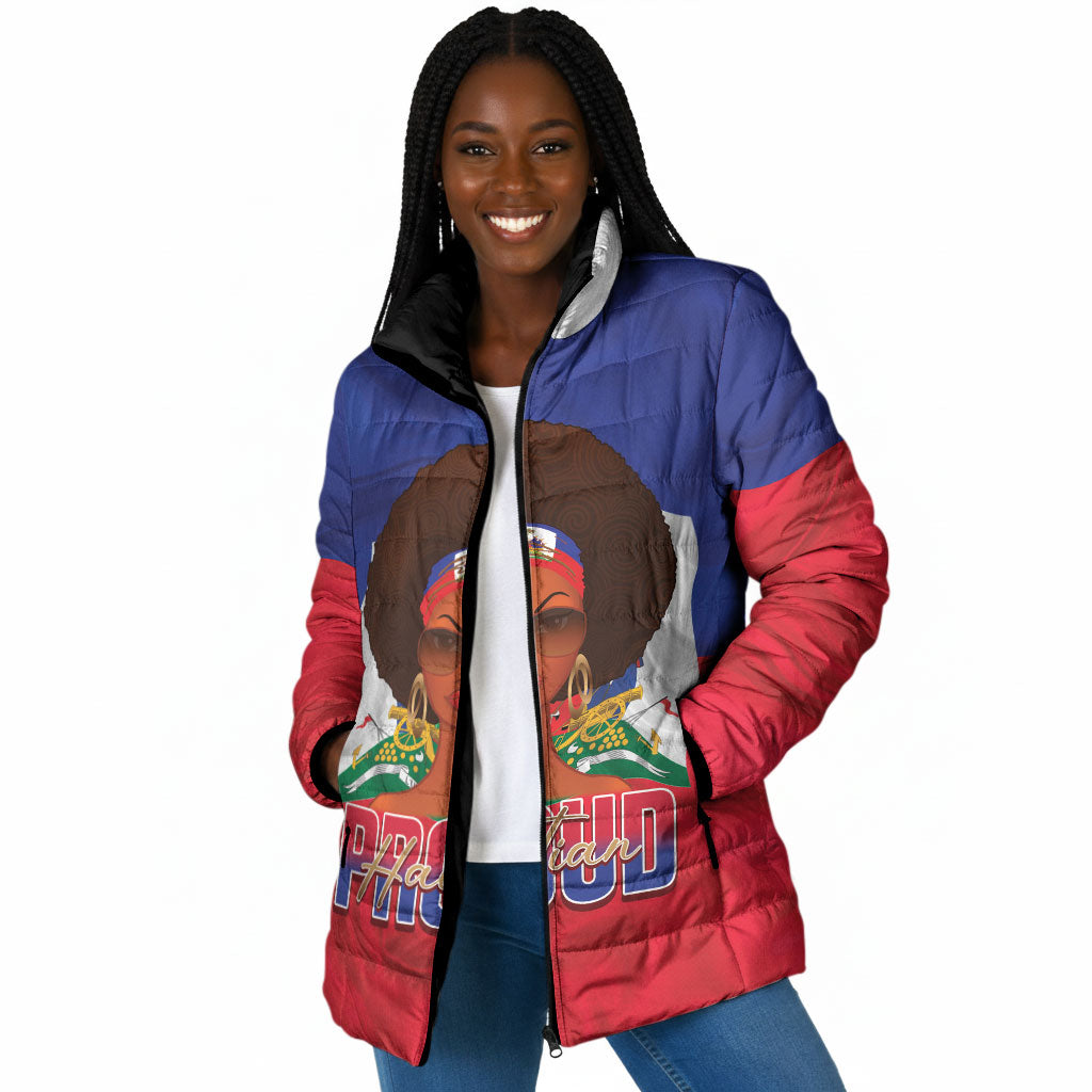Personalized Haiti Flag Day Padded Jacket Haitian Women Proud Flag Wave Style