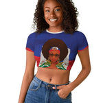 Personalized Haiti Flag Day Raglan Cropped T shirt Haitian Women Proud Flag Wave Style