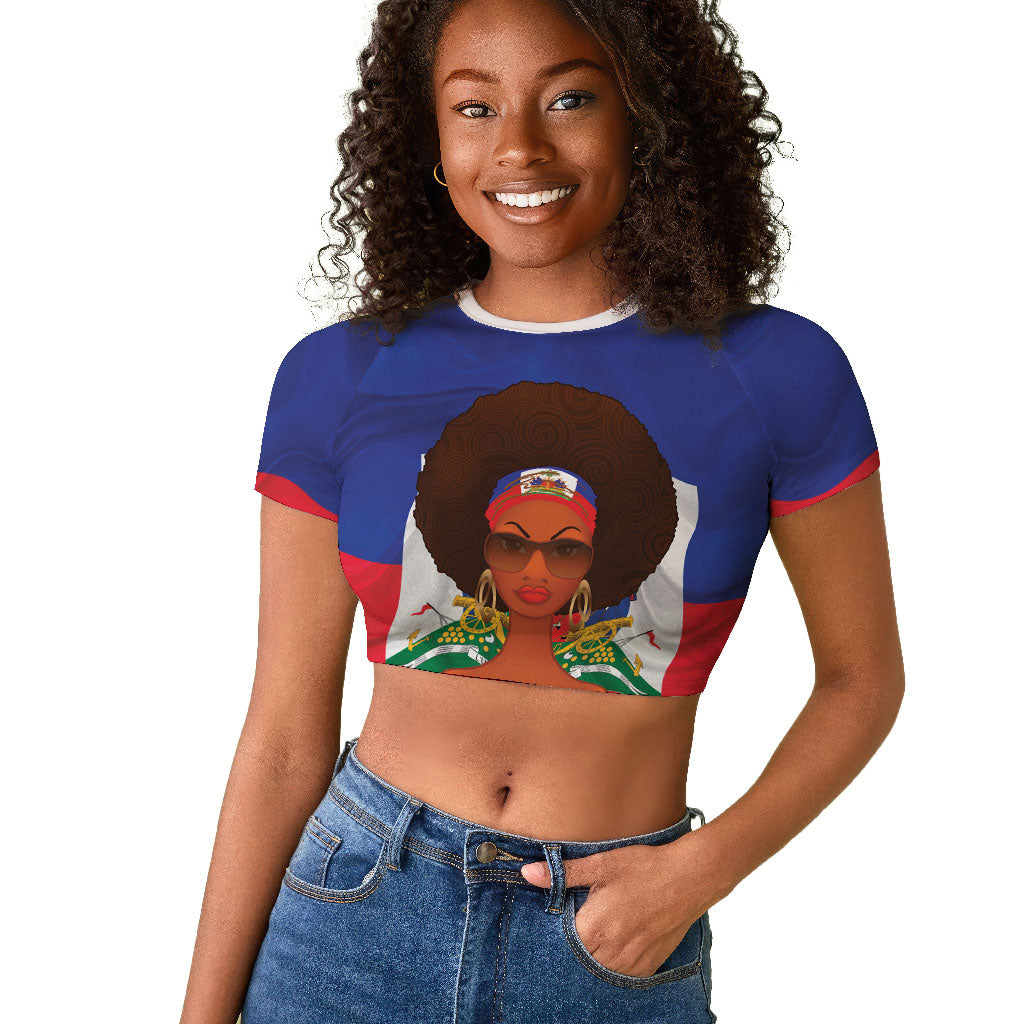 Personalized Haiti Flag Day Raglan Cropped T shirt Haitian Women Proud Flag Wave Style