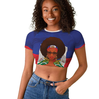 Personalized Haiti Flag Day Raglan Cropped T shirt Haitian Women Proud Flag Wave Style