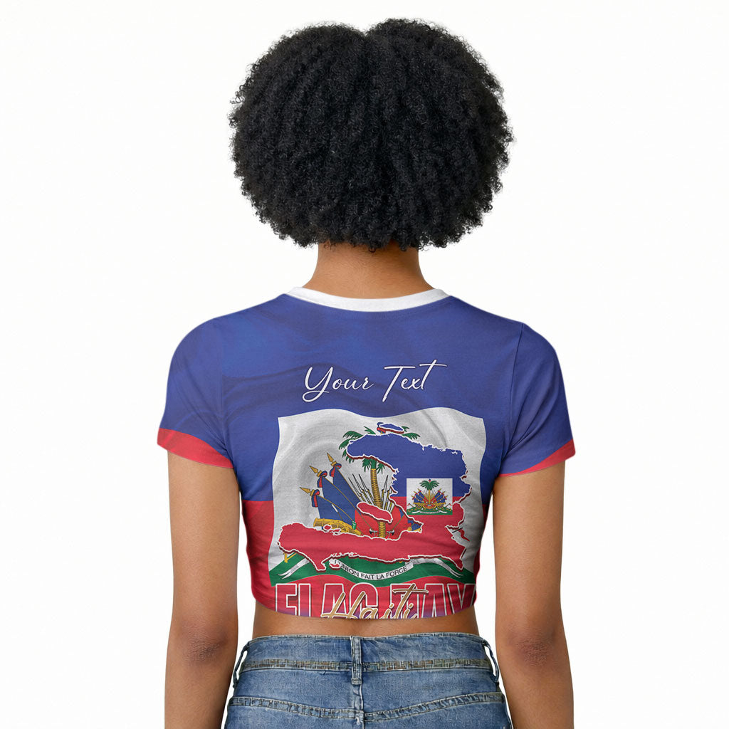 Personalized Haiti Flag Day Raglan Cropped T shirt Haitian Women Proud Flag Wave Style