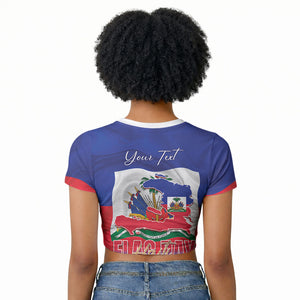 Personalized Haiti Flag Day Raglan Cropped T shirt Haitian Women Proud Flag Wave Style