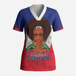 Personalized Haiti Flag Day Scrub Top Haitian Women Proud Flag Wave Style