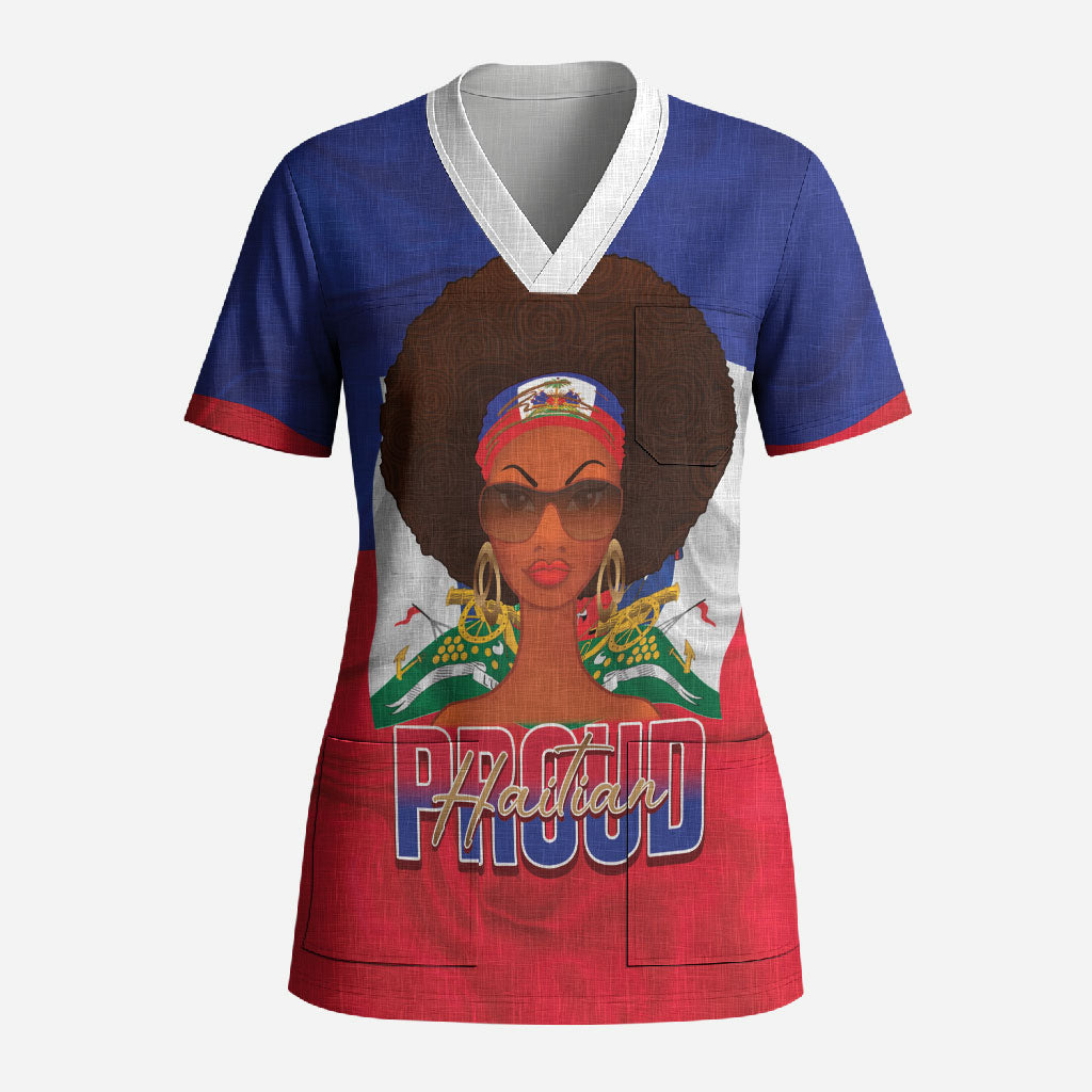 Personalized Haiti Flag Day Scrub Top Haitian Women Proud Flag Wave Style