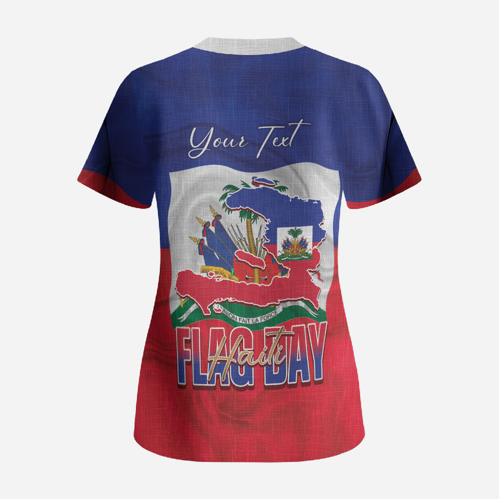 Personalized Haiti Flag Day Scrub Top Haitian Women Proud Flag Wave Style