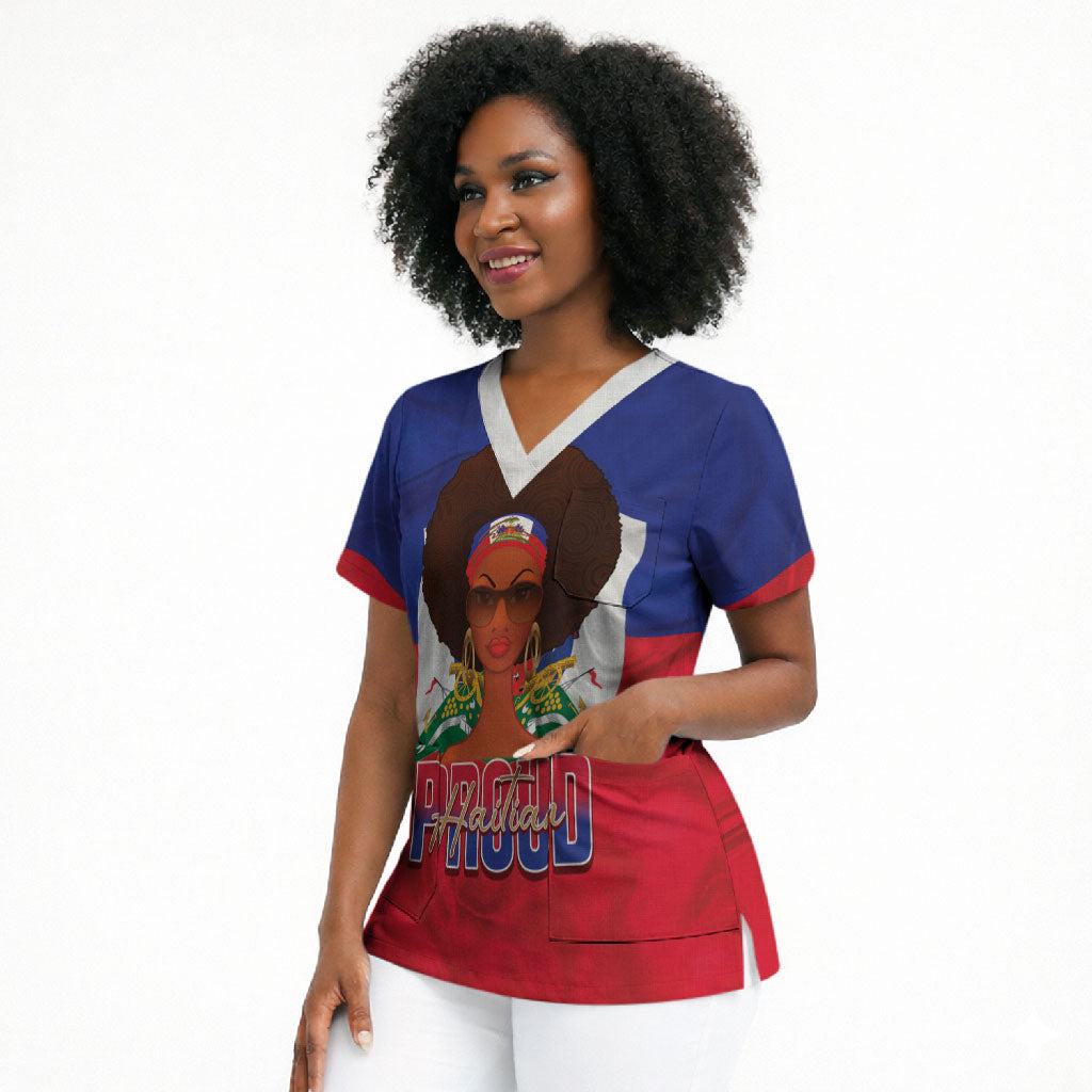 Personalized Haiti Flag Day Scrub Top Haitian Women Proud Flag Wave Style