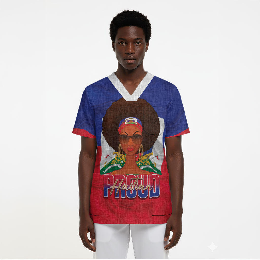 Personalized Haiti Flag Day Scrub Top Haitian Women Proud Flag Wave Style