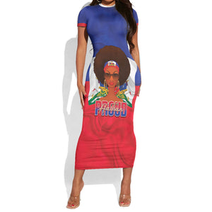 Personalized Haiti Flag Day Short Sleeve Bodycon Dress Haitian Women Proud Flag Wave Style