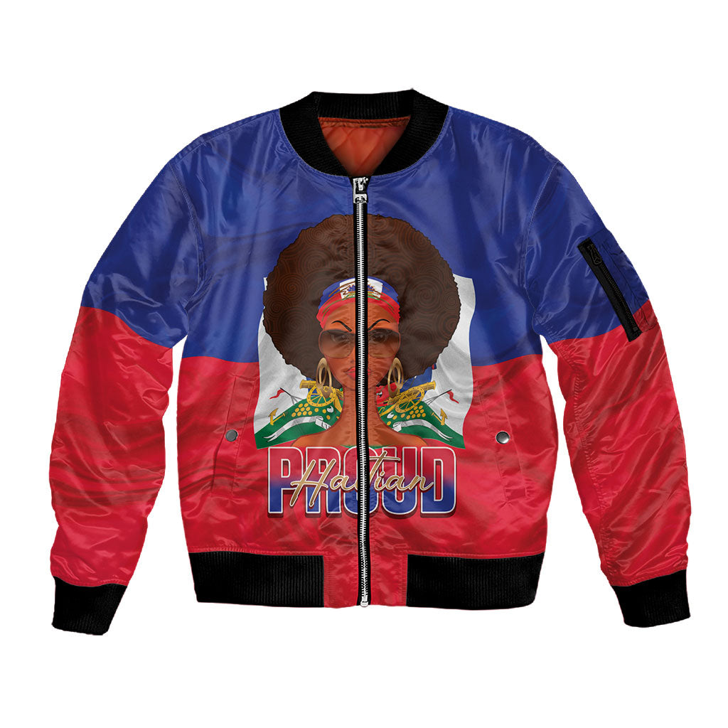 Personalized Haiti Flag Day Sleeve Zip Bomber Jacket Haitian Women Proud Flag Wave Style
