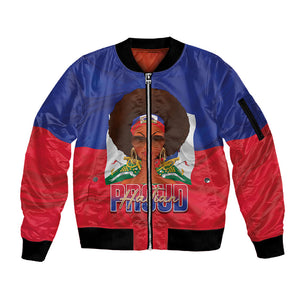 Personalized Haiti Flag Day Sleeve Zip Bomber Jacket Haitian Women Proud Flag Wave Style