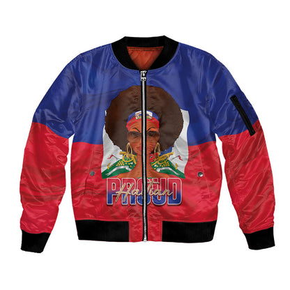 Personalized Haiti Flag Day Sleeve Zip Bomber Jacket Haitian Women Proud Flag Wave Style