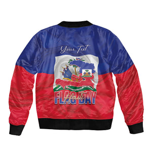 Personalized Haiti Flag Day Sleeve Zip Bomber Jacket Haitian Women Proud Flag Wave Style