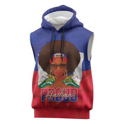 Personalized Haiti Flag Day Sleeveless Hoodie Haitian Women Proud Flag Wave Style